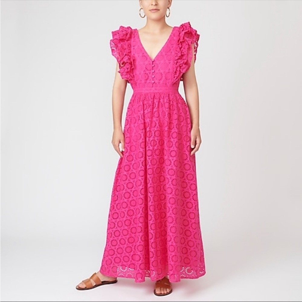 NWT J. Crew bright pink eyelet lace sleeveless maxi dress sz 4